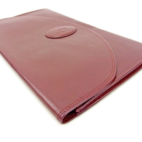 Cartier Clutch Bag Mastline Bordeaux Leather Authentic USED T9482 - Picture 2 of 8